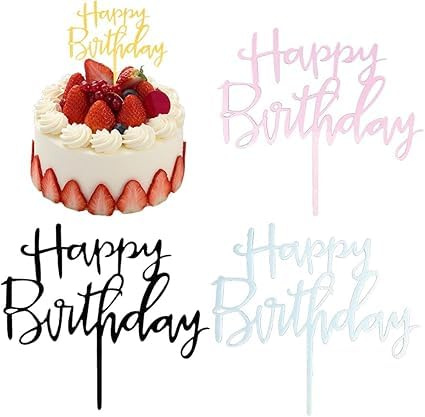 4Pcs Happy Birthday Cake Topper, Acrylic Glitter Cupcake Topper Cake Decoration Supplies for DIY Decor Birthday Theme Anniversary Party