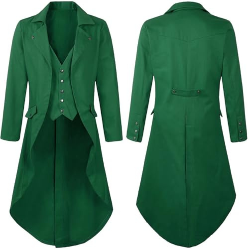 Generisch Halloween Kostüm Damen Herren Vampir Hexenkostüm Gothic Frack Herren Cosplay Kostüm Elegante formelle Hofkleid Jacke für Aufführung Halloween Party (Green, M)