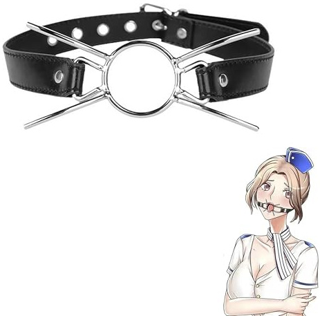 Bavaglio fetish in similpelle con anello metallico e spike - Bavaglio bloccabile con ragno - divaricatore di bocca Bondage BDSM per una bocca spalancata