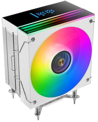Mars Gaming MCPU-LCD, Disipador CPU 300W TDP, 6x Heatpipes HCT, Ventilador 120mm, Pantalla LCD, ARGB Dual Zone Infinity Mirror, Núcleo de Cobre Hiperbalanceado, Compatibilidad Intel y AMD, Blanco