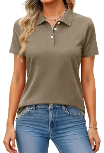 Polo Shirts for Women UK Casual Golf Button Short Sleeve Solid Color Lapel Top Cozy Lady Golf Tops