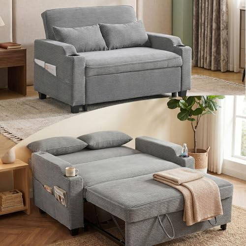 Karl home 2 Seater Sofa Bed, Convertible Pull Out Sleeper Couch(Dark Grey)