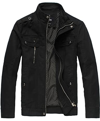 Wantdo Homme Veste d'Extérieur en Coton Vestes Classique Manteau Casual Léger Veste Cargo de Style Militaire Blouson d'Extérieur Décontracté Noir M