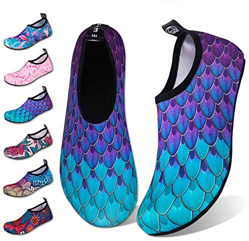 WateLves Water Shoes for Womens Mens Barefoot Quick-Dry Aqua Socks for Beach Swim Surf Yoga Exercise Camping Must Haves (Fishscale Bluegreen, 38/39)