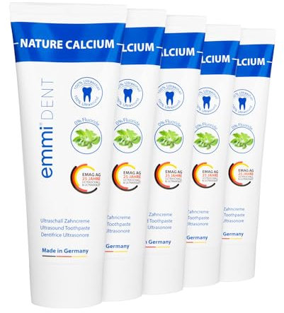 emmi-dent Ultraschall Zahncreme „Nature Calcium“ I Mit extra Calcium I Ideal für empfindliche Zähne und Zahnfleisch I Frei von Fluorid, Mikroplastik & Nanomaterialien I Vegan & glutenfrei I 5x 75 ml