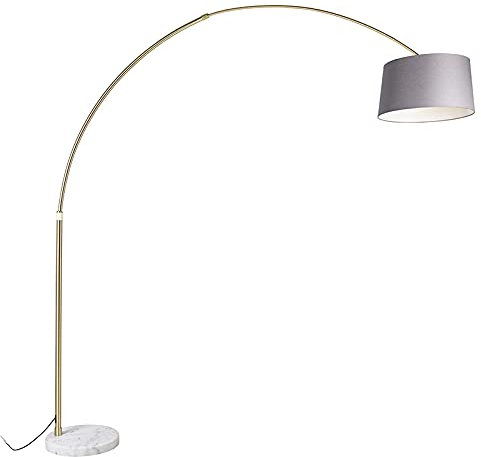 Qazqa Moderno Lámpara de arco de latón mármol pantalla gris 45cm - XXL Lino/Acero/Textil Alargada Adecuado para LED Max. 1 x 60 Watt