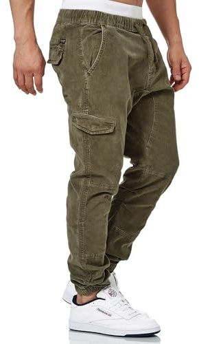 Indicode Hommes Walker Cargo Pants | Pantalon en Velours côtelé Stretch Army XL