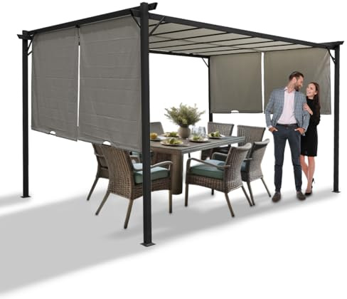 Grindi - Garten Pergola Pavillon Terrassendach mit einstellbarem Stoffdach - Grau, Delos II 2,9x3,9m - Stahl, wasserdichtes Sonnenschutz für Terrasse und Freistehender, Grillpavillon, Markise