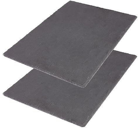 Westmark Naturschiefer-/Servierplatten, 2 Stück, Rechteckig, Mit Kratzschutz, Fläche: je 40 x 30 cm, Schiefer, Tapas + Friends, Anthrazit, 693422E3