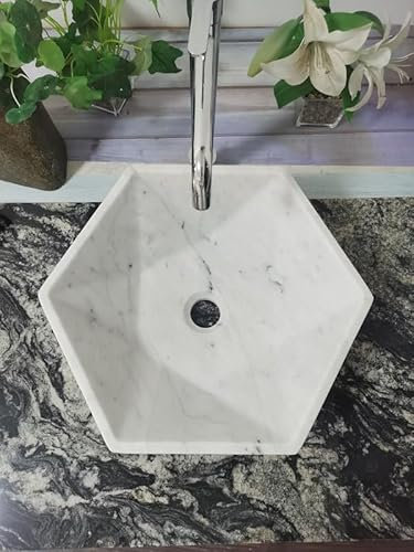 Italiensk Carrara vit marmor hexagonal skålformad matt natursten tvättställ för badrum handfat