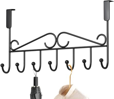 Bitong - Ganchos para puerta, colgador de puerta, organizador detrás de la puerta, 7 ganchos resistentes y de fácil acceso por encima de la puerta, ganchos para abrigos con brazos extendidos,
