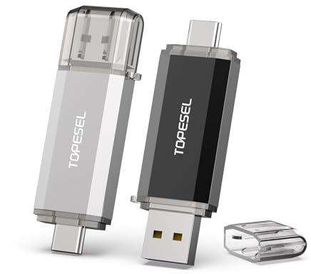 TOPESEL 2 Pack 128GB USB C Flash Drive Dual 2-in-1 Thumb Drive USB 3.0/3.1 Memory Drive 128GB Type C Memory Stick with LED Indicator for Android Smartphones, Computer, Tablet, PC (Black and Silver)