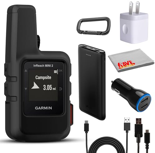 Garmin inReach Mini 2 Satellite Communicator, Lightweight Compact Rugged Design, Portable Handheld GPS for Hiking, Text Messaging Device Bundle with Accessories (Black)