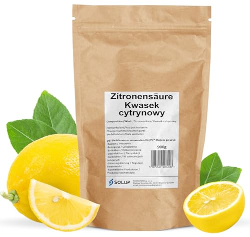 SOLUP Citronsyrapulver 900 g I livsmedelskvalitet I rent citronsyrepulver rent I Naturligt avkalkningsmedel pulver för kaffebryggare vattenkokare tvättmaskin och hushåll