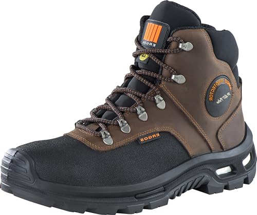Ergos Zeus S3 Hi CI an SRC | Chaussures de Sécurité Montantes | Idéal pour du BTP | Résistant à l'eau et Antidérapant | Extrêmement Confortable | Unisexe | Marron et Noir | Certifié CE | 40