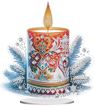 CXINLky DIY Diamond Painting Tisch Deko, 5D Diamant Painting Weihnachten Tischdeko, Diamant Malerei Stehend Kunst Set für Anfänger Hausgeschenk Deko-11-Weihnachtskerze