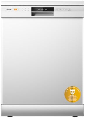 COMFEE' Freestanding Dishwasher CDWPF1201PW-UK 60cm Width, Full Size Dishwasher with 12 place settings, Quick Wash, Hygiene Wash, Delay Start, Half Load - White