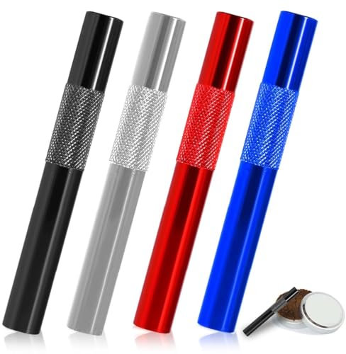 GXGM 4 Pièces Tubes En Métal Réutilisables De Qualité Supérieure,7Cm Métal Tubes,Paille Metallique(Noir/argent/rouge/bleu)