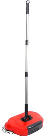 PartyKindom Hand Push Floor Sweeper and Dustpan 3-in-1 Red Cleaning Tool 360° Rotating Mop for Household Hard Floor Cleaning