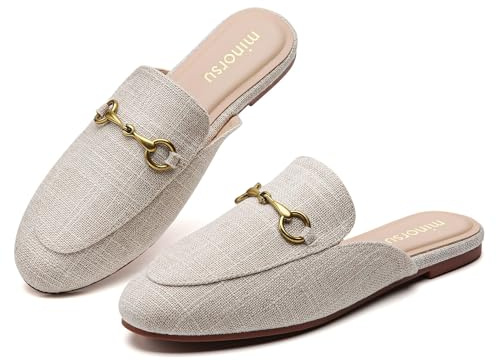 Minorsu Buckle Mules for Women Round Toe Slip On Flats Backless Slides Comfortable Shoes Ladies Loafers