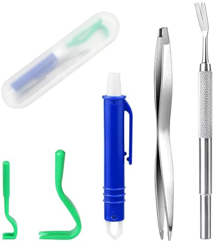 Duoleimi Tick Tweezers set för hund katt herr – 5 st tick tweezers med Tick Hook, metallpincett och Tick Tweezers, säker fästborttagare för barn och husdjur