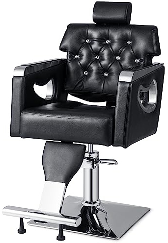 COSTWAY Frisörstol höjdjusterbar, frisörstol 90° – 137° lutbar, barberstol med vadderat ryggstöd, justerbart nackstöd och hydraulpump, barberfåtölj 150 kg, svart