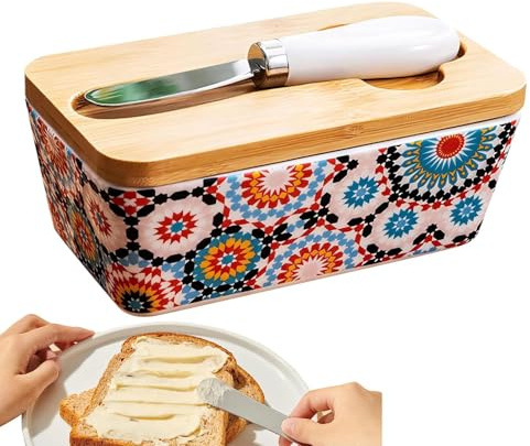 Beurrier, Récipient à Beurre en Céramique avec Couteau Intégré de Cuisine, Récipient Hermétique Ustensile de Cuisine pour Réunions Pâtisserie Ambiance Ferme Housewarming