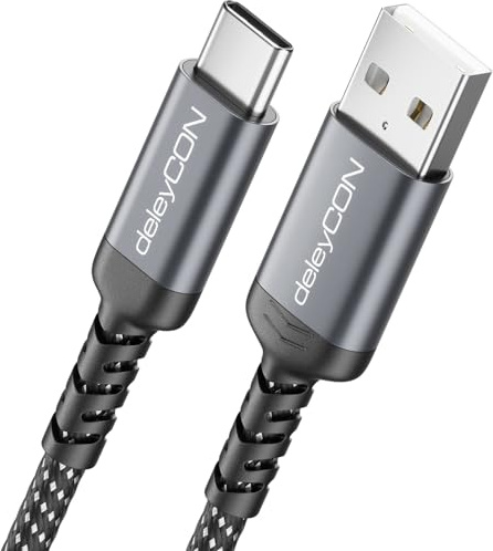 deleyCON 1m Cavo USB-A a USB-C Cavo di Ricarica e Dati per iPhone 17 15 16 Pro Max Air Galaxy A16 A56 S25 S24 S23 Pixel iPad Pro Air Tablet AirPods Notebook Switch PS5