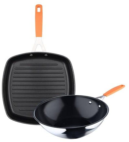 San Ignacio Juego de Sartén Asador 28x28cm + Wok Ø28cm en aluminio forjado para inducción COMPACT