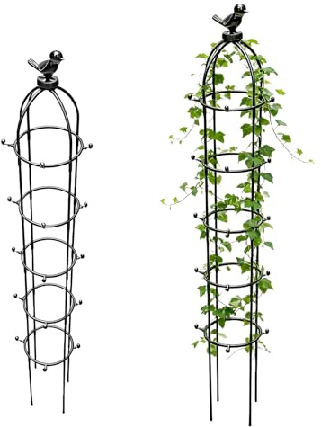 Obélisque de Jardin, 170 x 22 cm Treillis d'Obélisque Tour Jardin pour Plantes Grimpantes, Tuteur Plante Grimpante, Tubulaire Plante Cage pour Plantes d'Intérieur d'Extérieur Fruits Légumes(Noir)