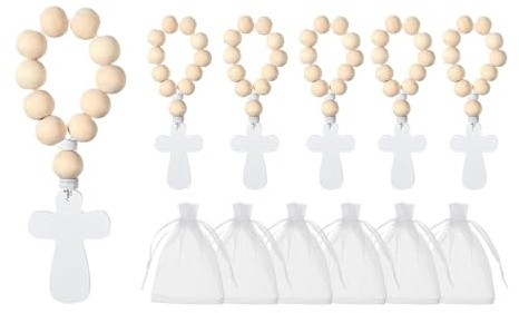 FewNvWa 18 Piezas Crucifijo de Madera Cruz para Oración Portátil Colgante Católico Religioso Adorno Coleccionable para Mesa Regalo D, 6 Rosarios 6 Bolsitas, Individual