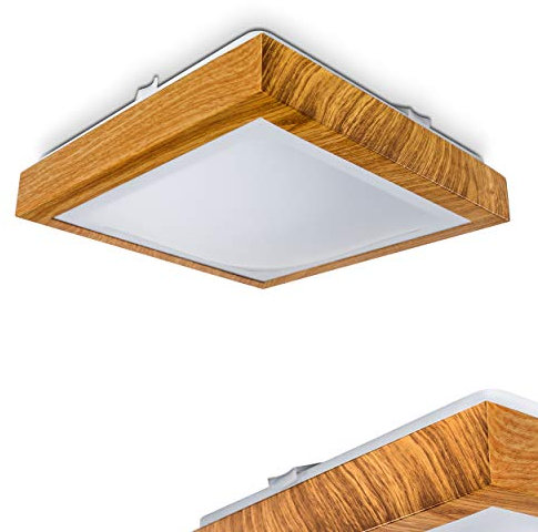 HOFSTEIN LED Deckenleuchte Sora, eckige aus Metall in moderner Holz-Optik, 12 Watt, 900 Lumen, Lichtfarbe 3000 Kelvin (warmweiß), IP44, auch für das Badezimmer geeignet