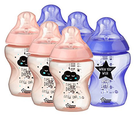 Tommee Tippee Closer to Nature Baby Bottle, Slow Flow Breast-Like Teat with Anti-Colic Valve, 260ml, Pack of 2, Catch Me Quick Pink