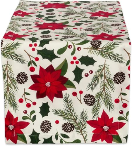 DII Woodland Holly julhelg kök och bordsdekor, bordslöpare, 14 x 72, julstjärna och julgrönska