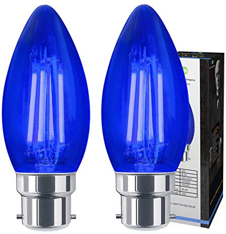 2 x Ambient Vintage 4w LED Blue Candle Light Bulb B22 Bayonet Clear Glass