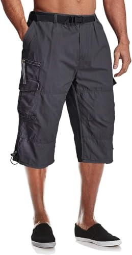 MAGCOMSEN Mens Cargo Shorts 3/4 Length Summer Casual Work Capri Long Short Pants Cotton Breathable Cropped Trousers with Multi Pockets