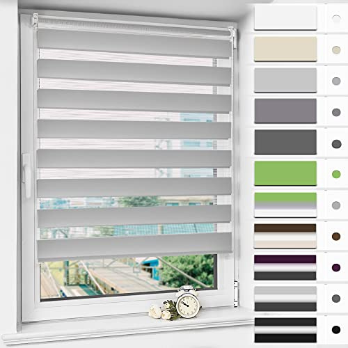 Magiea Doppelrollo Klemmfix ohne Bohren & mit Bohren, Grau B60 x H120 cm Stoffbreite 56 cm, Klemmrollo lichtdurchlässig und Blickdicht, Fensterrollo Sonnenschutzrollo für Fenster