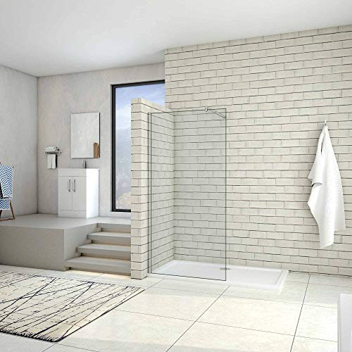 AICA paroi de douche 90x200cm douche à l'italienne en 10mm verre anticalcaire et securit avec une barre de fixation extensible