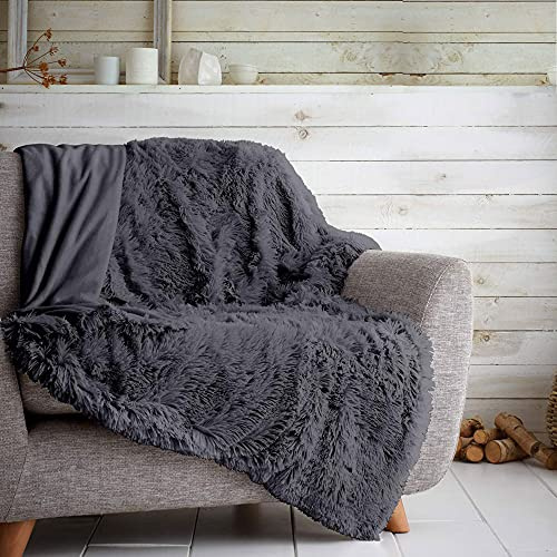 GC GAVENO CAVAILIA HUG & SNUG Sherpa Fleece Blanket Throws For Sofas Large Double Bed, Luxury Warm Fuzzy Faux Fur Fluffy Blanket For Bed Couch & Sofas Settee, 150 x 200 Cm, Charcoal