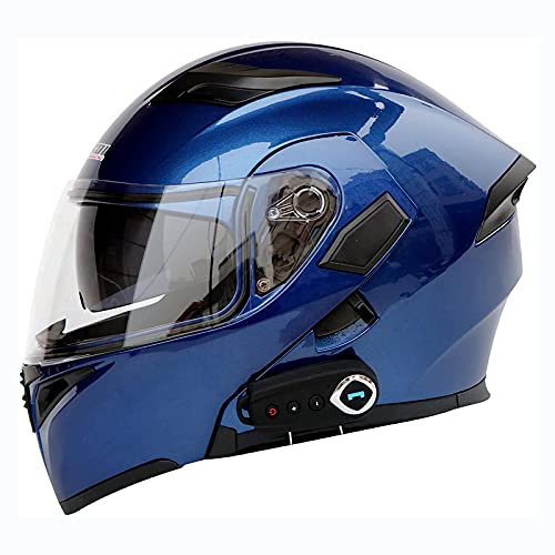 Casque De Moto Intégral Léger Bluetooth Casque De Moto Rabattable Modulaire Pour Hommes Et Femmes Avec Double Pare-Soleil DOT/ECE Casque De Course De Motocross Personnalisé,Bleu,M