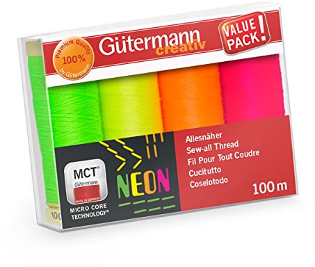 Gütermann creativ Nähfaden-Set NEON mit 4 Spulen Allesnäher 100 m in verschiedenen Farben