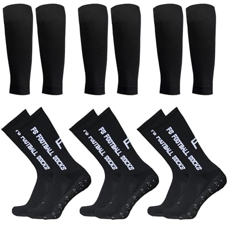 Lixada Juego de Calcetines de fútbol Antideslizantes y Mangas de Pantorrilla, Calcetines elásticos para Deportes al Aire Libre con agarres