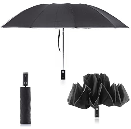 InnovaGoods® Umkehrbarer faltbarer LED-Regenschirm Folbrella, öffnet und schließt umgekehrt, mit LED-Licht für mehr Sicherheit, ideal für Zuhause und im Freien.