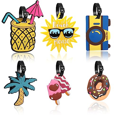 PHOGARY 6 Pièce Étiquette Bagage en Pvc pour Valises, Étiquette Valise Colorées Avec Nom, Adresse, Étiquette de Téléphone, pour Femmes Hommes Etiquette Bagages Étiquette de Bagage d'avion, Été