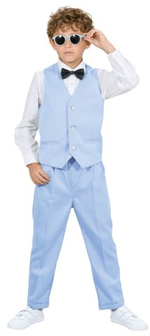 LOLANTA 4 delar barnkläder, väst set, födelsedagsfest kläder för barn, beige/blå/grå/grön, 2–11 år, Blå, 5-6 år
