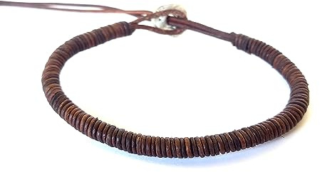 LuZ ITALY Pulsera para hombre en cuero crudo trenzada a mano - Ajustable - Marrón oscuro
