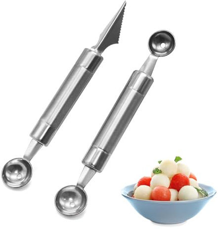 EODKSE 2 Stück Melonenlöffel aus Edelstahl - multifunktionale Küchenwerkzeuge zum Ausstechen von Kugeln aus Melonen, Obst und Gemüse - perfekt für die Zubereitung von frischen Fruchtsalaten