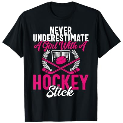Never Underestimate A Girl With A Hockey Stick Hockey Puck T-Shirt