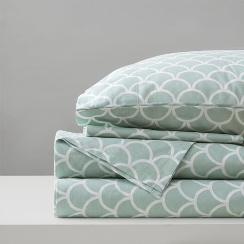 Comfort Spaces Parure de lit 4 pièces Coton Respirant, léger, Doux, Drap-Housse Bonnet élastique 35,6 cm pour Matelas 40,6 cm, taie d’Oreiller, Toutes Saisons, lit Double, Motifs écailles