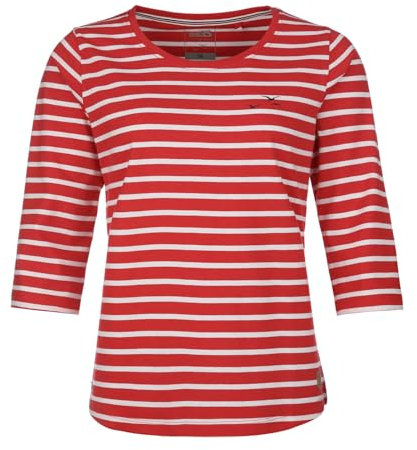 modAS Damen Bretonisches Shirt mit 3/4-Arm und Rundhals - Shirt mit Streifen aus Baumwolle in Rot-Weiß Größe 42